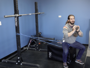 Banded goblet squats will help to improve range of motion while squatting.